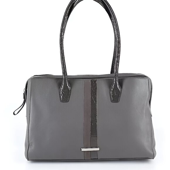 COLE HAAN Large Gray Leather Tote - Picture 1 of 14